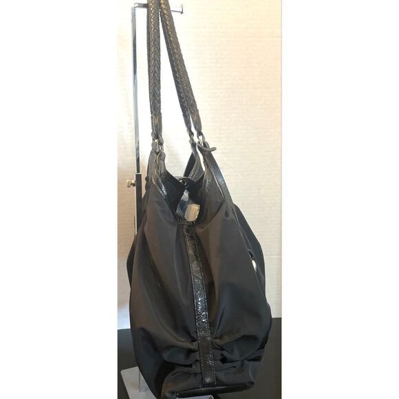 BRIGHTON Black NICHELLE Nylon/Patent Leather Large Tote Handbag Double Strap - Picture 3 of 12